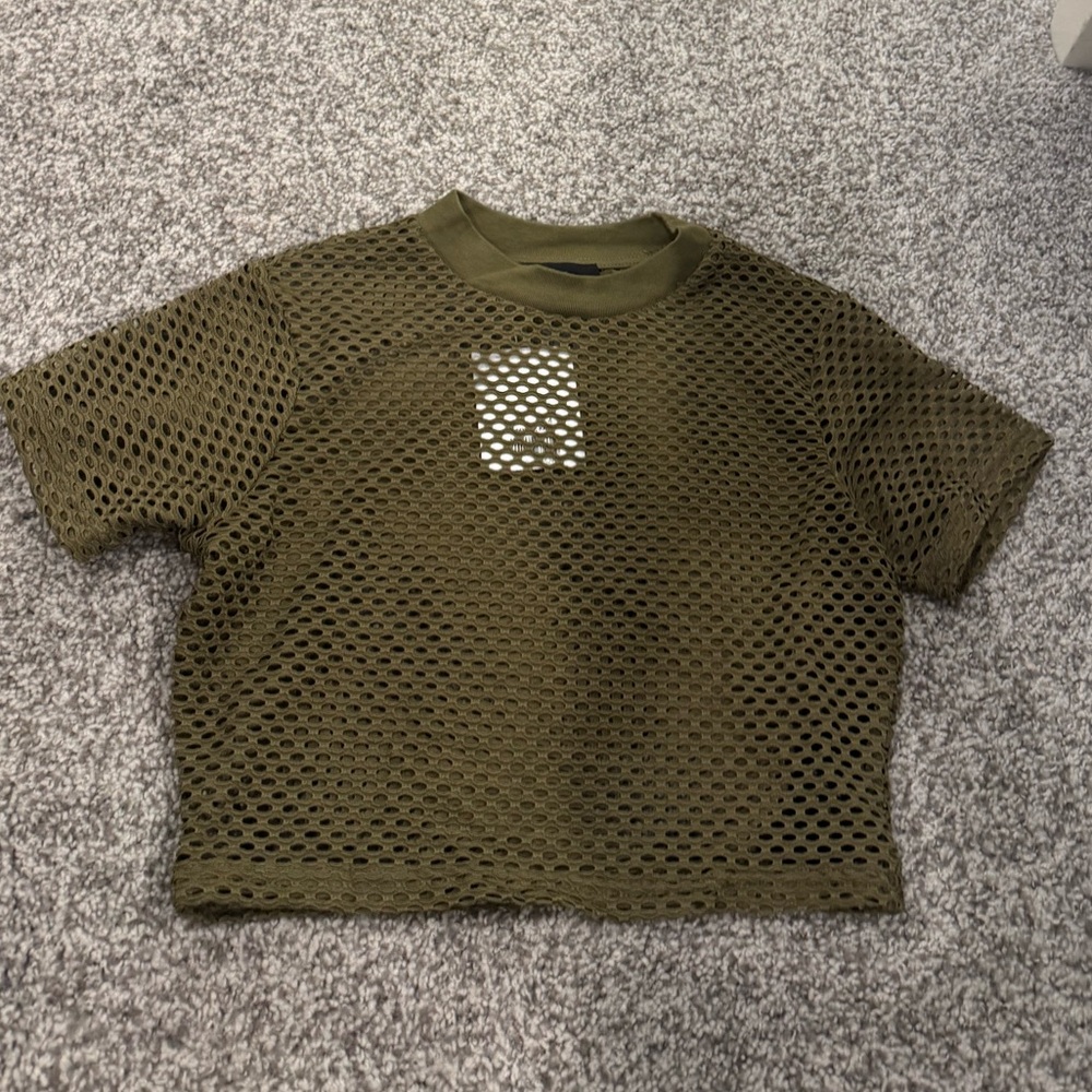 Topshop Green/khaki mesh crop top